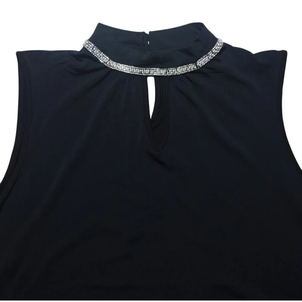 Adrienne Vittadini Sleeveless Black Top With Embellished Collar, Size S, NWT.
